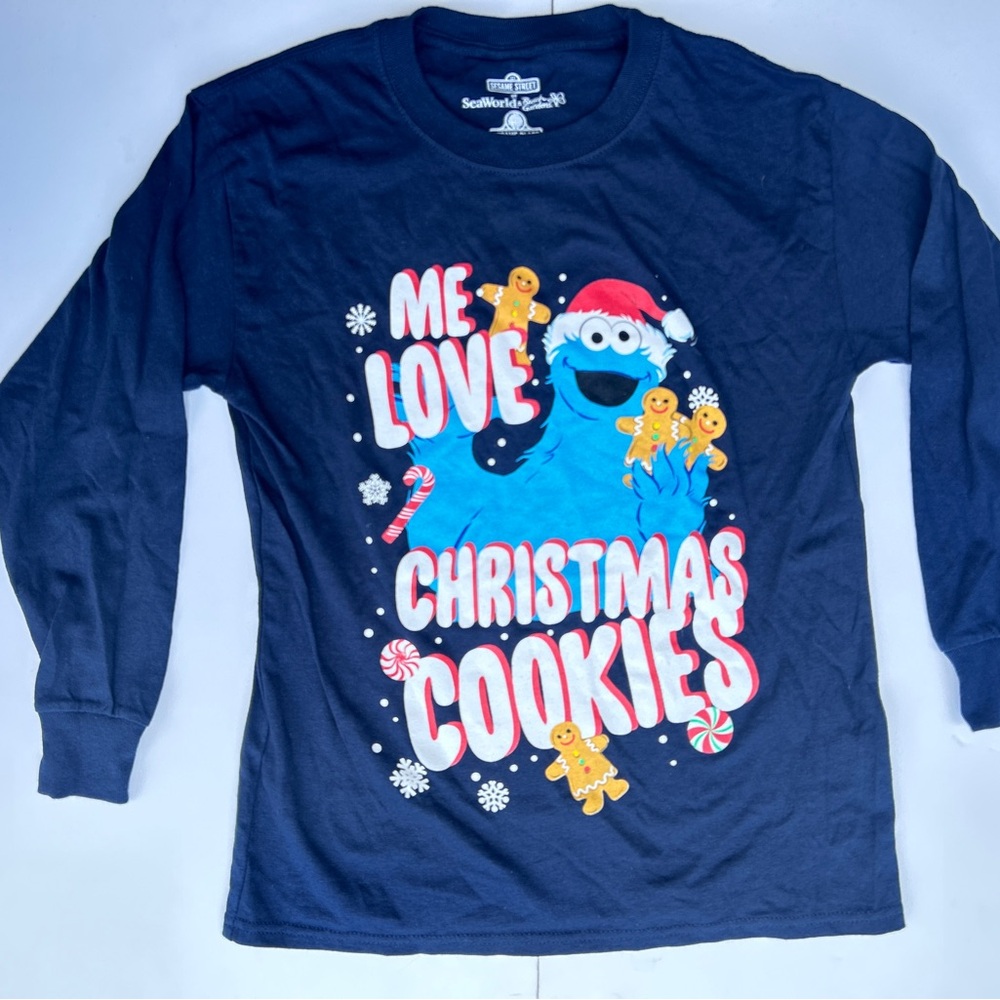 YOUTH Navy Christmas Cookie Monster Longsleeve tee